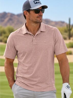 American Eagle Outfitters Men's Pale Pink Polo Shirt